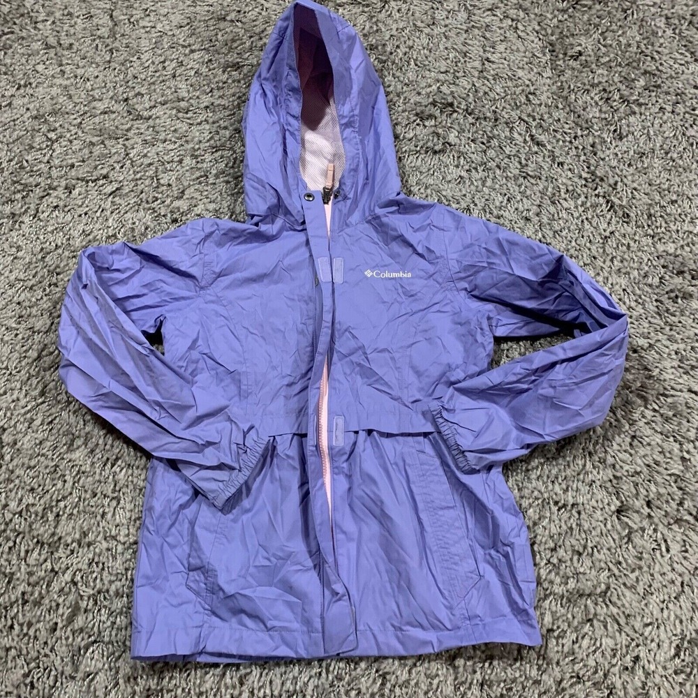 Columbia Kids Medium 10-12 Blue Purple Full Zip Hooded Windbreaker Jacket 6564